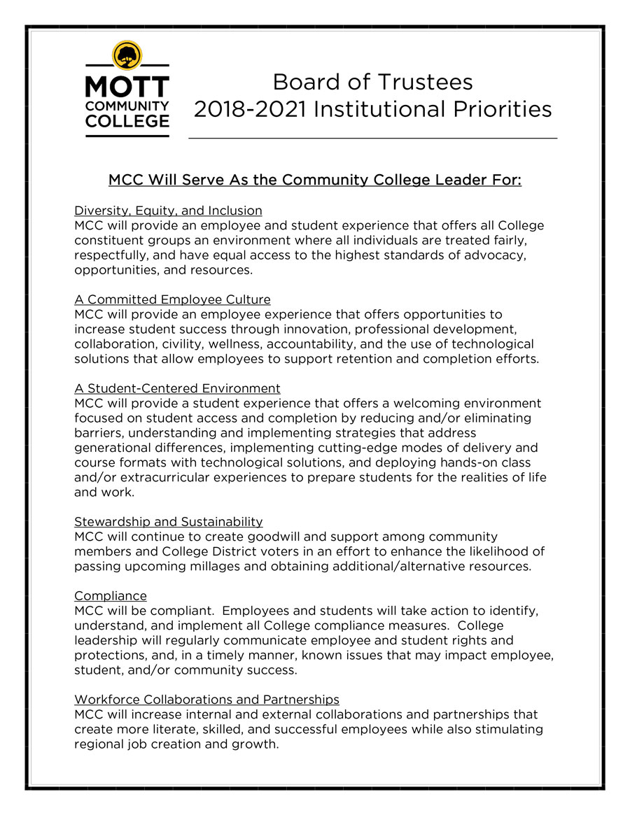 MCC Board of Trustees Institutional Priorities document