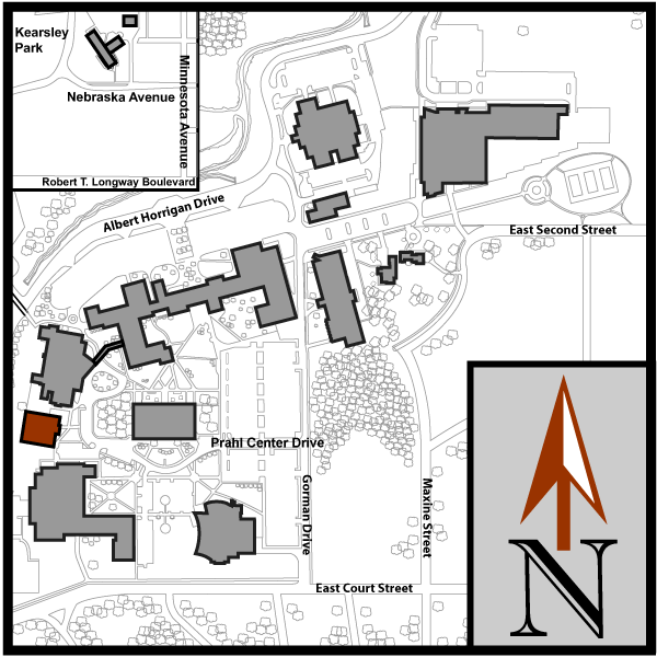 Main Campus Flint Aerial Map with Durham Wellness and Physical Education Center highlighted