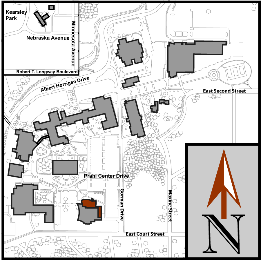 Main Campus Flint Aerial Map with Event Center highlighted
