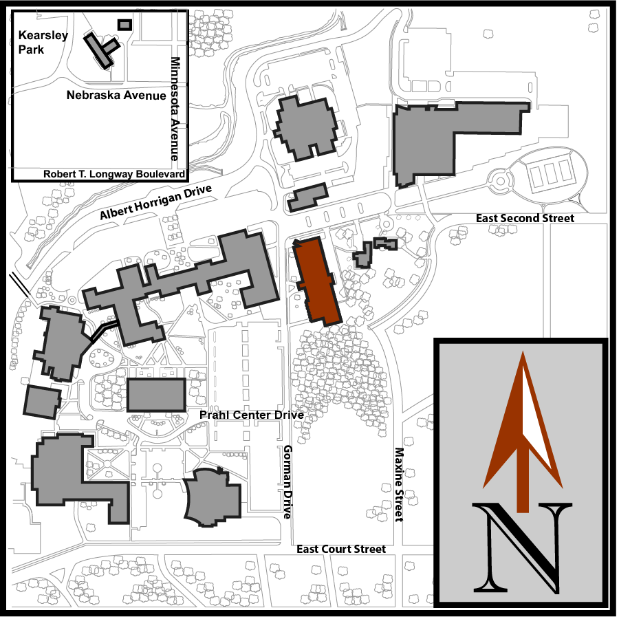 Main Campus Flint Aerial Map with Gorman Science Center highlighted