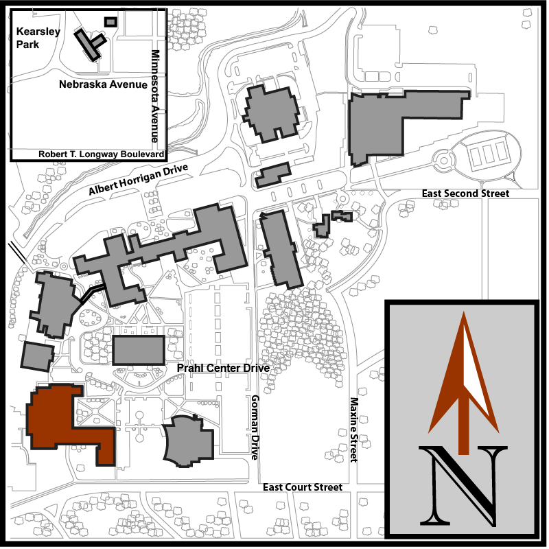 Main Campus Flint Aerial Map with Mott Memorial Building highlighted