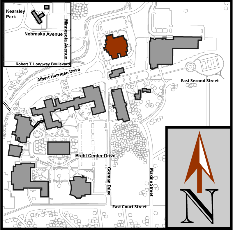 Main Campus Flint Aerial Map with Visual Arts & Design Center highlighted