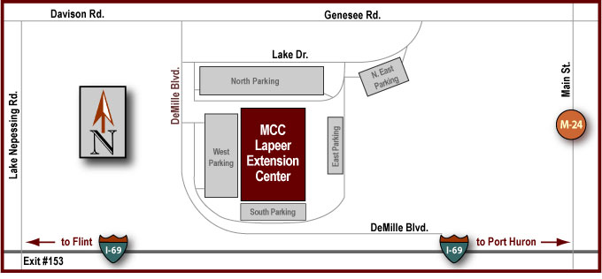 Driving Map with Lapeer Extension Center highlighted