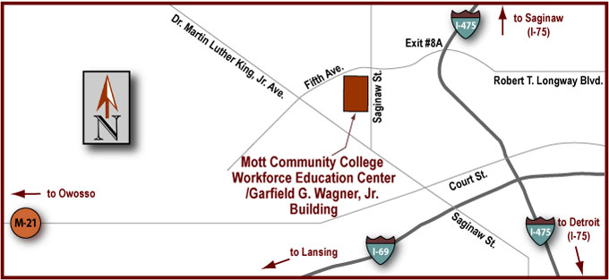 Driving Map with Workforce Education Center / Garfield G. Wagner Building highlighted